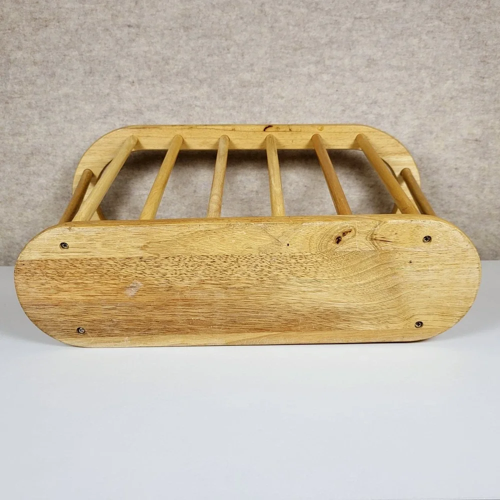 Vintage MCM Wood Spindle Magazine Rack Oval Light 20.5
